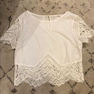 Lush white lace cropped blouse size M